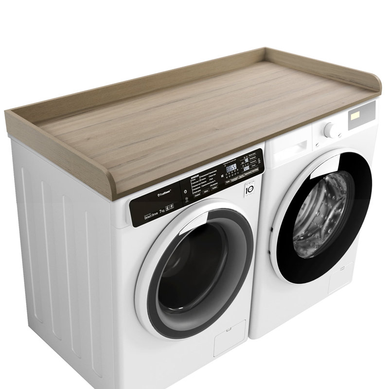 Kaboon Washer Dryer Countertop With Edge Rails, 28" X 58", Oak