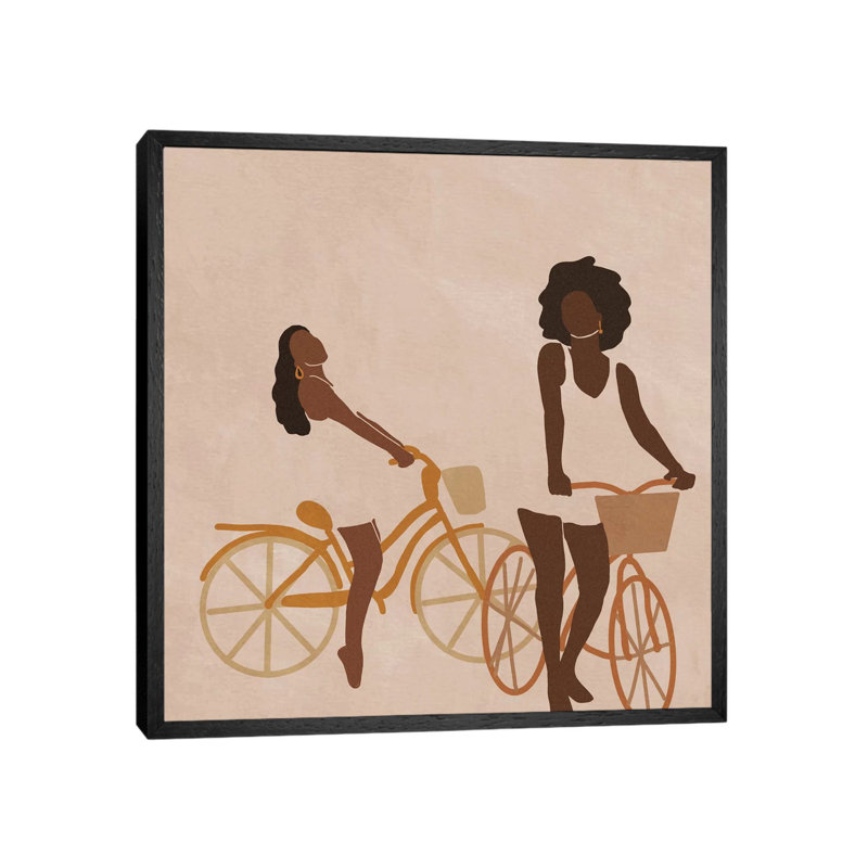 Biking by Sarah Dahir - Painting on Canvas, Black Floater Framed, 45.72cm H x 45.72cm W x 3.81cm D