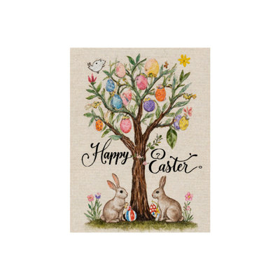 Easter Egg Tree with Bunnies Flag, 70 x 47 inch, for Seasonal Decoration, Home Decor