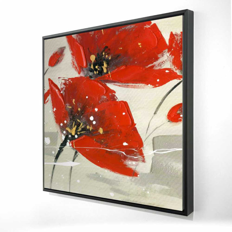 Abstrait fleurs rouges dans le vent - Toile de salle de bain florale, H 37,25 po x l 37,25 po