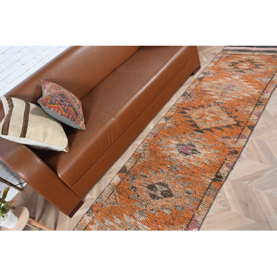 Tapis de couloir traditionnel turc en laine Herki orange rétro pour la cuisine ou les escaliers