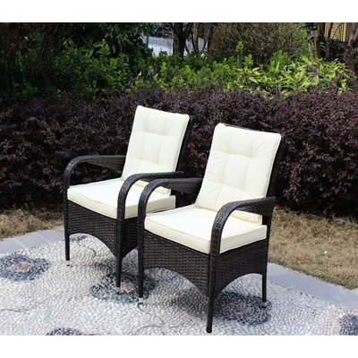 2 chaises de salle à manger avec coussins beige - Chaise d'extérieur moderne en acier, tissu, tissu et matériaux résistants aux intempéries