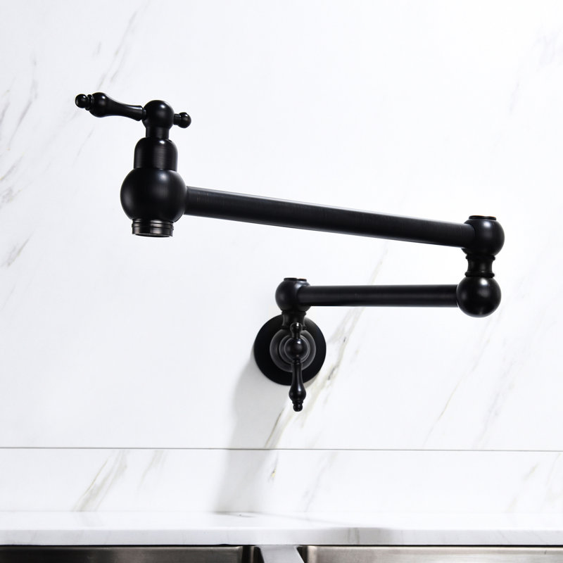 Matte Black Wall Mount Pot Filler Faucet, Brass, Arm For Smooth And Effortless Filling, Double Handles Precise Water Flow Regulation, Corrosion Treatment Faucet Black, Brass Made, Easy To Manage