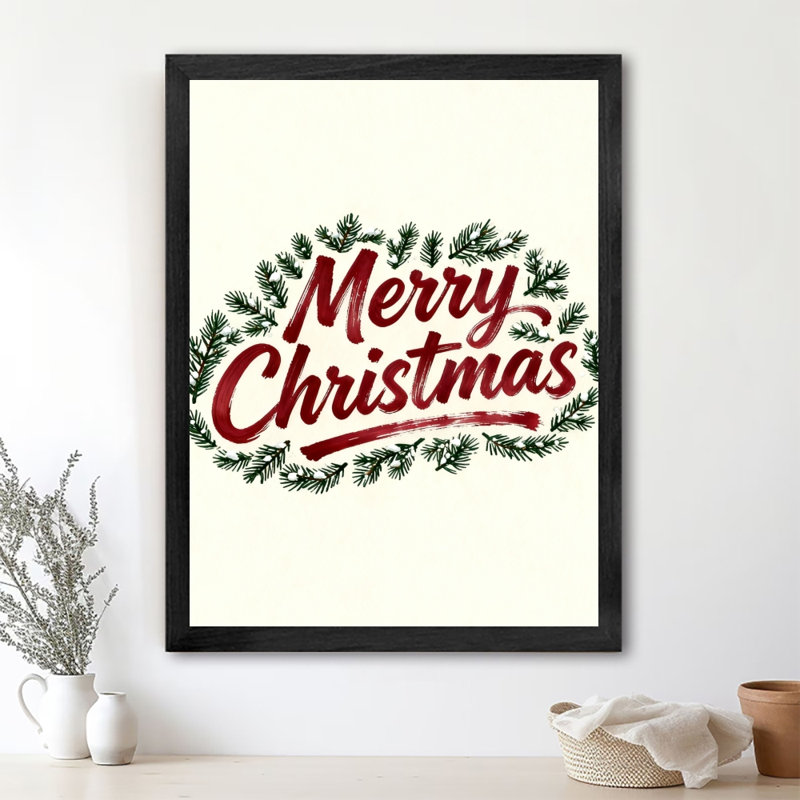 Art mural rétro noir encadré «Merry Christmas», impressions de style rétro, H 11 po x l 9 po