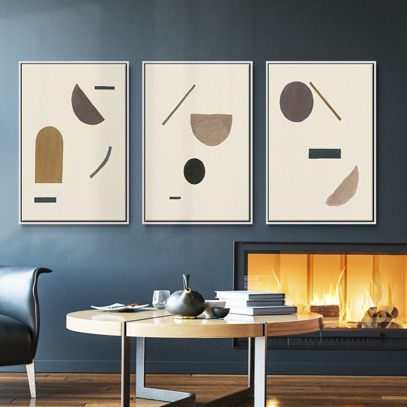 Ensemble de 3 pièces encadrées sur toile «Intraconnect I», H 40 po x l 78 po, Cadre blanc