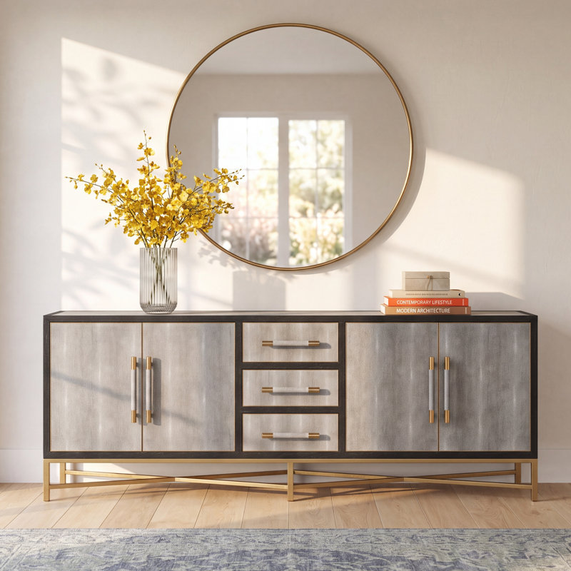 Meera 100" Sideboard, Gray/Gold
