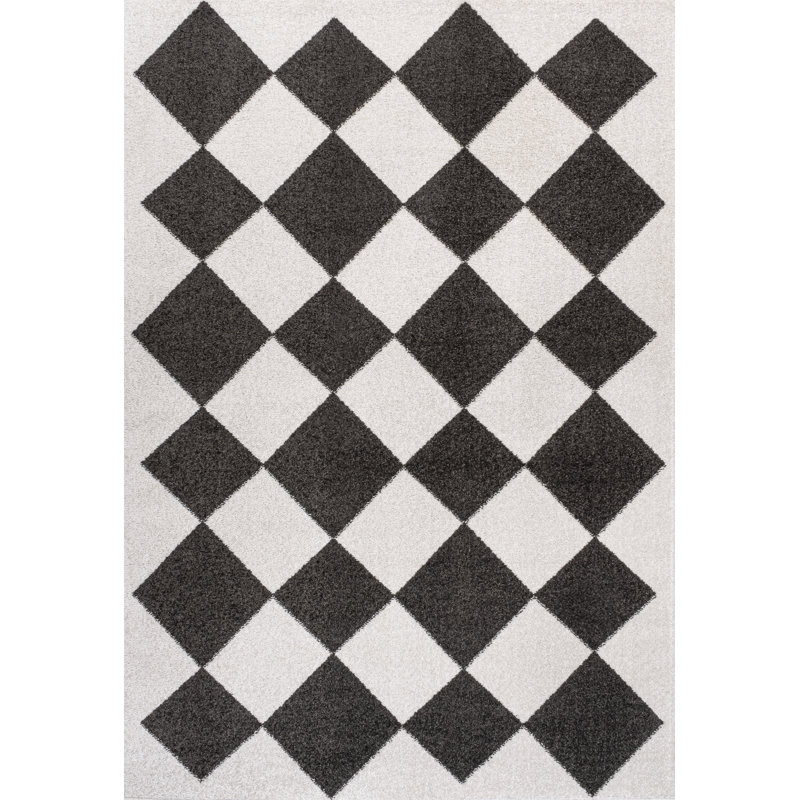 Utgard Classic Geometric Diamond Pattern White/Charcoal Rug, Rectangle 2'11" x 5'