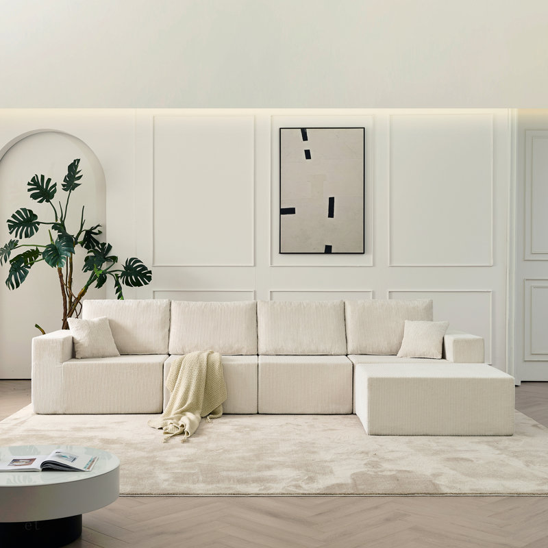Canapé modulaire de 139,3 po, canapé désossé, sans assemblage, canapé nuage avec repose-pieds et 2 coussins, parfait pour les salons et les chambres à coucher beige