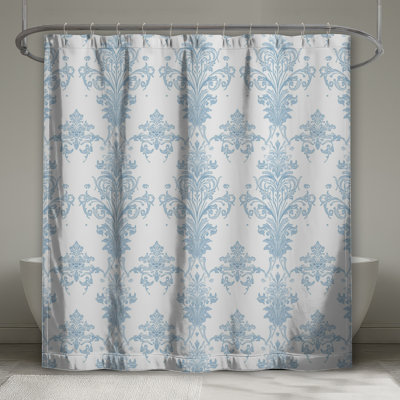 Rideau de douche bleu à motif damassé extra long