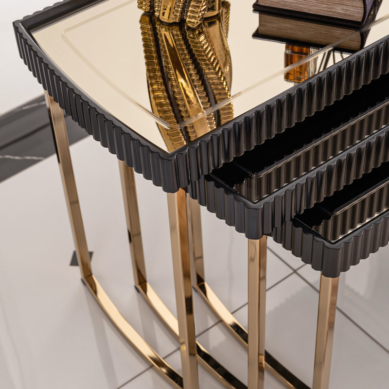 Black and Gold Mirrored Metal Nesting Tables Set