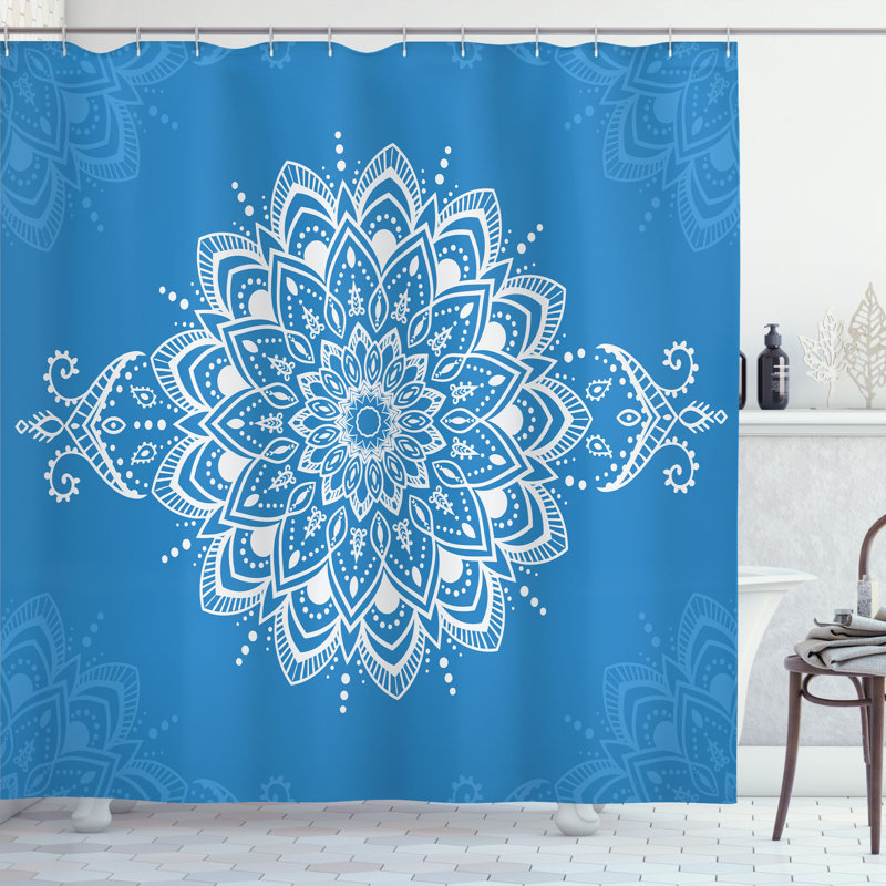 Floral Shower Curtain with Hooks Included, Sky Blue, 84" H x 69" W