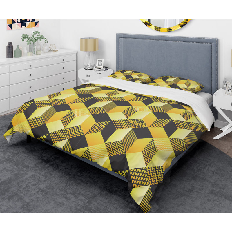 Ensemble de housse de couette rétro hexagonal ii mid-century, Housse simple + 1 taie décorative
