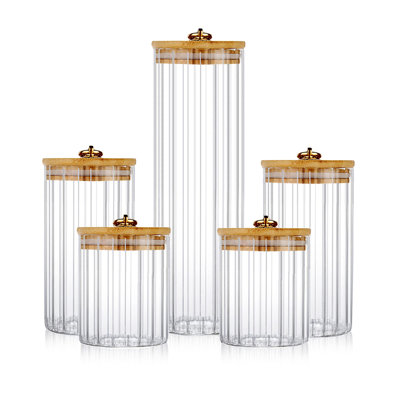 Ensemble de 5 pots de rangement en verre, contenant décoratif pour bar à café avec anneau en métal hermétique