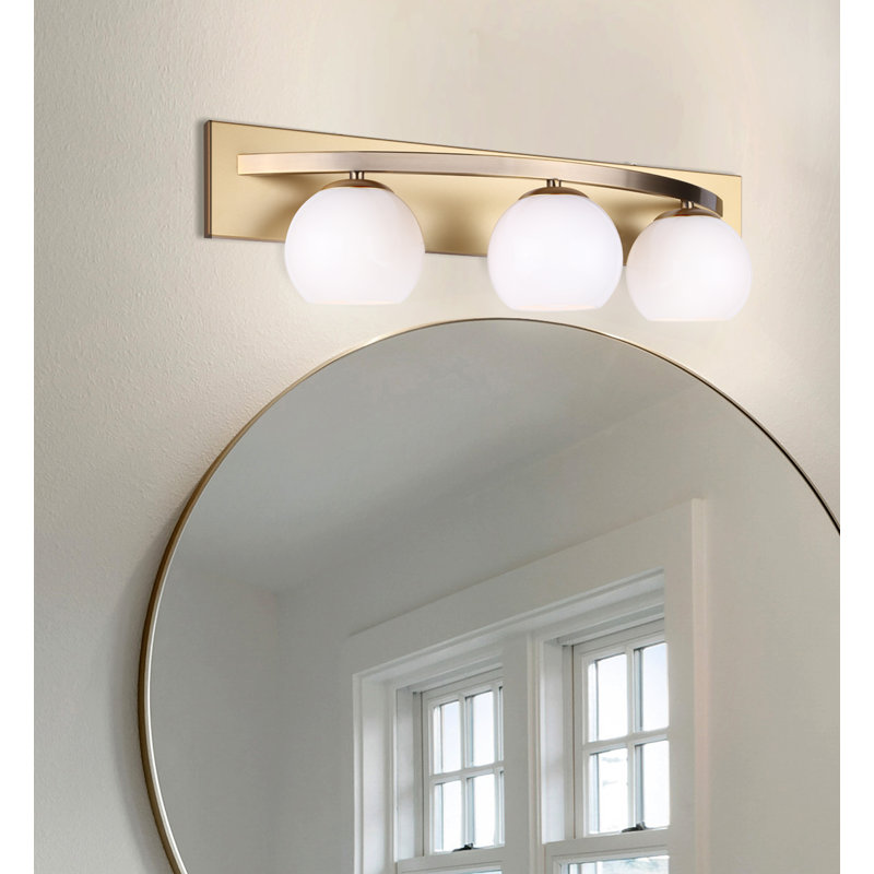 Verre à vin 24 po Honorina Meuble-lavabo 3 lumières or avec abat-jour en verre blanc