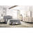 Modern Twin Size Bed With Burlap Headboard And Hidden Storage Drawer In Grey Contemporary Fabric Upholstered