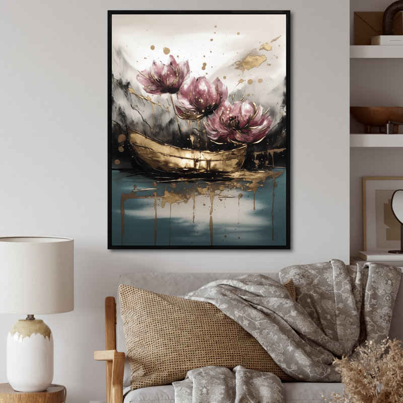 Sérénade rose des tulipes sur toile, H 44 po x l 34 po x P 1,5 po, Cadre flottant noir