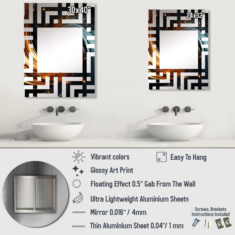 Mickles - Miroirs muraux à spirales abstraites, 32 po x 24 po