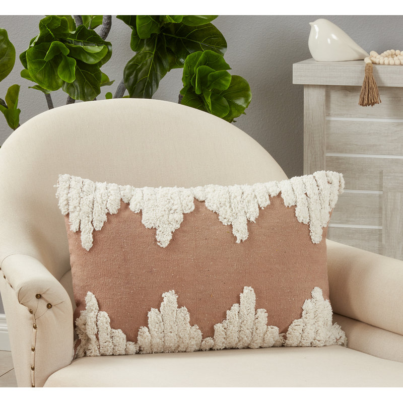 Tufted Beige and White Cotton Decorative Pillow Cover