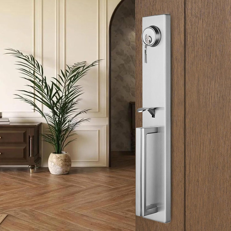 Ensemble de poignées avec pêne dormant cylindrique, porte et rosette, Nickel brossé