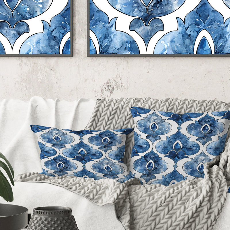 Coussin lombaire transitionnel bleu et blanc à motif de quadrilobe II