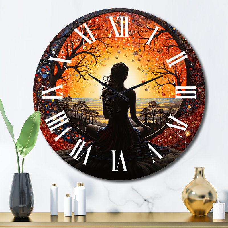 Horloge murale orange et noire Yoga In Harmony III, Grand