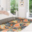 Tapis décoratif de laine noué à la main bleu marine/orange en laine de conception unique 8 pi x 10 pi 3 po Carrianne New Age