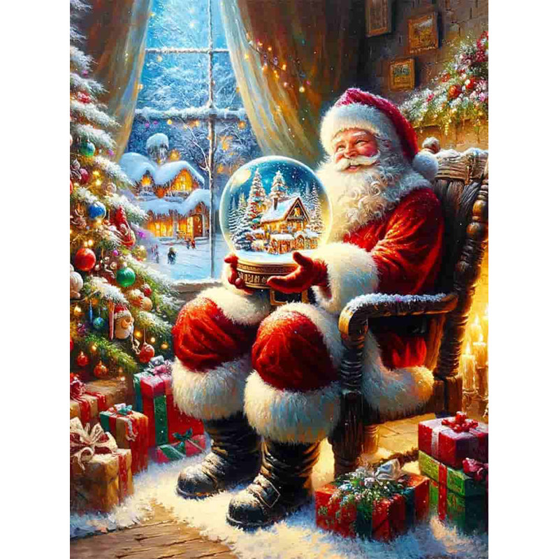 " Enchanted Winter Eve: Santa's Snow Globe - Wrapped Canvas Art Print ", 16" H x 12" W x 1" D