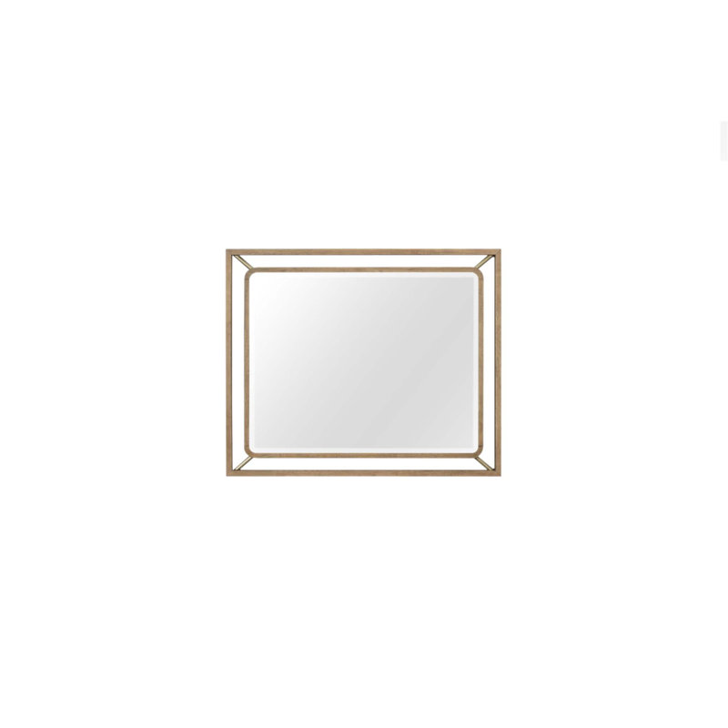 Miroir de commode moderne avec finition latté, détails métalliques élégants et design minimaliste pour les chambres contemporaines