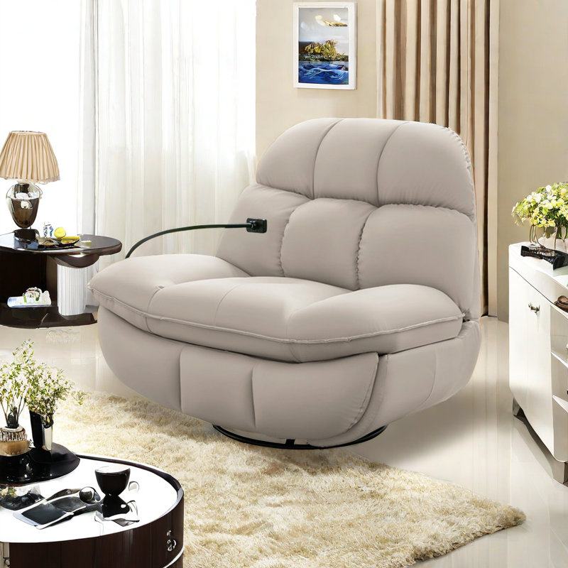 One-Click Recliner with Storage Arms, Cream