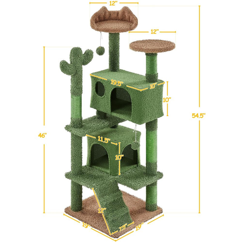 54.5" Green and Brown Sisal Cactus Cat Tree Tower