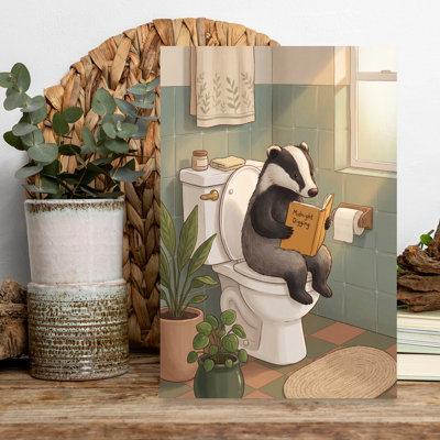 Badger's Quiet Bathroom Read Peaceful Whimsical Abstract Animal Nature, art mural