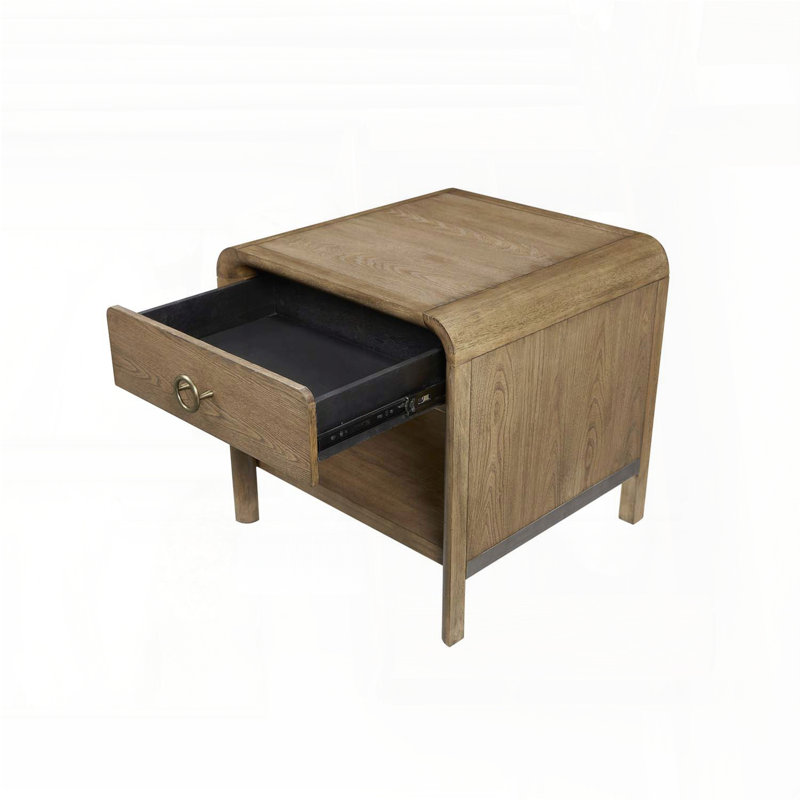 Table de bout Waterfall avec tiroir de rangement et tablette - finition latte, placages d'orme