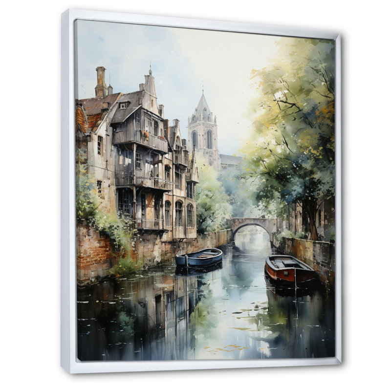 «Allemagne Canal Serenity I - Cityscapes», reproduction sur toile, Cadre flottant blanc, H 32 po x l 24 po x P 1 po