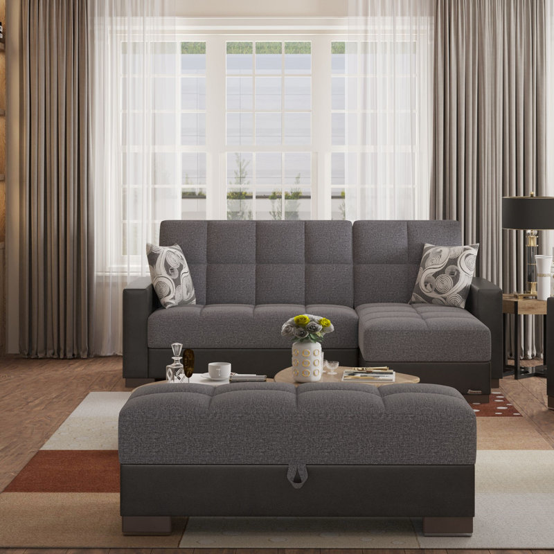 Repose-pieds avec rangement en polyester Primenest Nimbusflow, Gris chenille