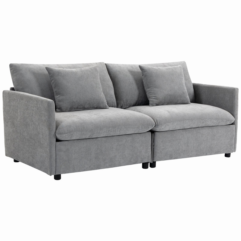 Canapé en chenille de 73 po de large avec 2 coussins épais, Gris