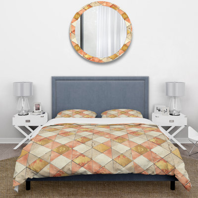 Salmon And Gold Rustic Tile I - Farmhouse Duvet Cover Set