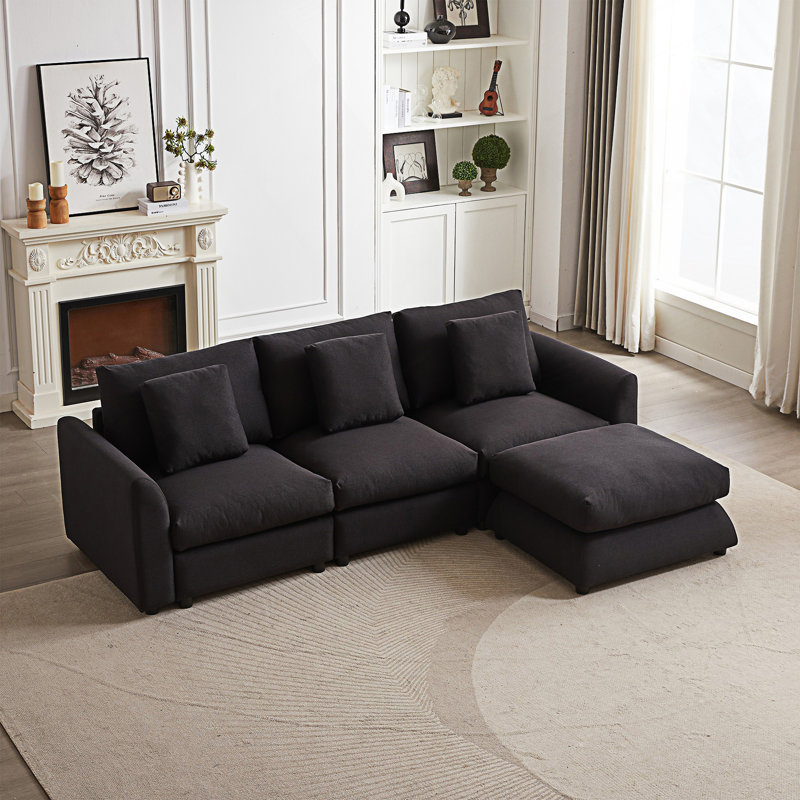 Combination Sofa, Modular Sofa With Ottoman, Black