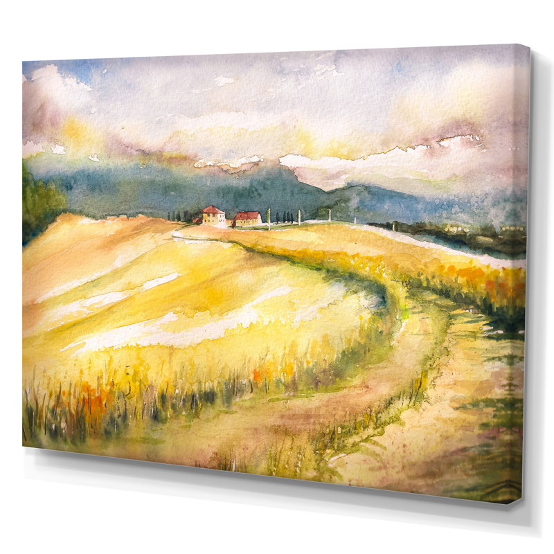 «Italian Blossoming Hayfields», peinture sur toile, H 34 po x l 44 po x P 1,5 po, Toile tendue
