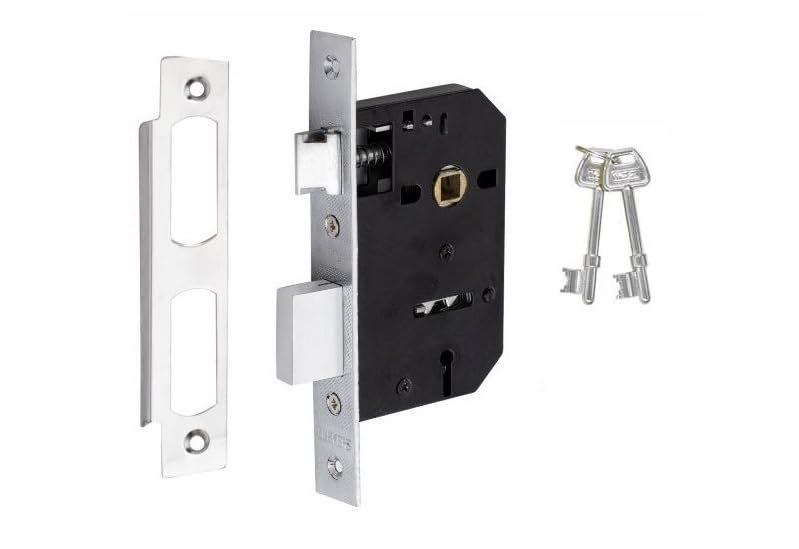 Bolt Through 3 Lever Sash Mortise Lock in Electro Brass Finish with 2 Keys - 64mm