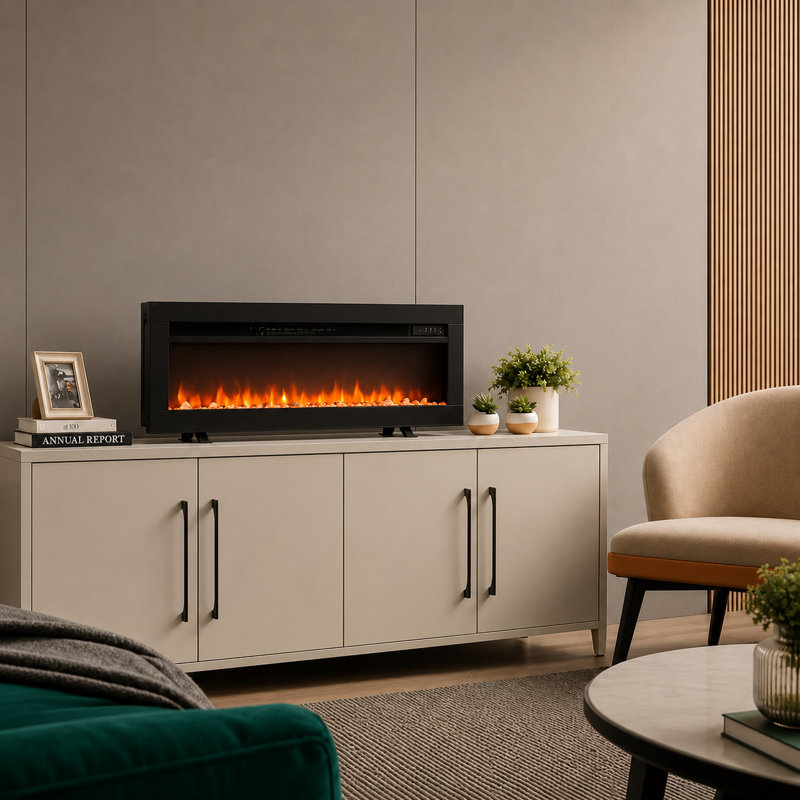 FLAMEKO Dilton 3-in-1 Electric Fireplace with Logs & Crystals, 9 Colour Flame Effect, Media Wall Compatible, 1.8kW Heater
