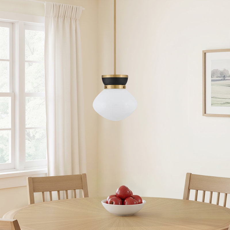 1 - Light Schoolhouse Pendant, Gold/Black