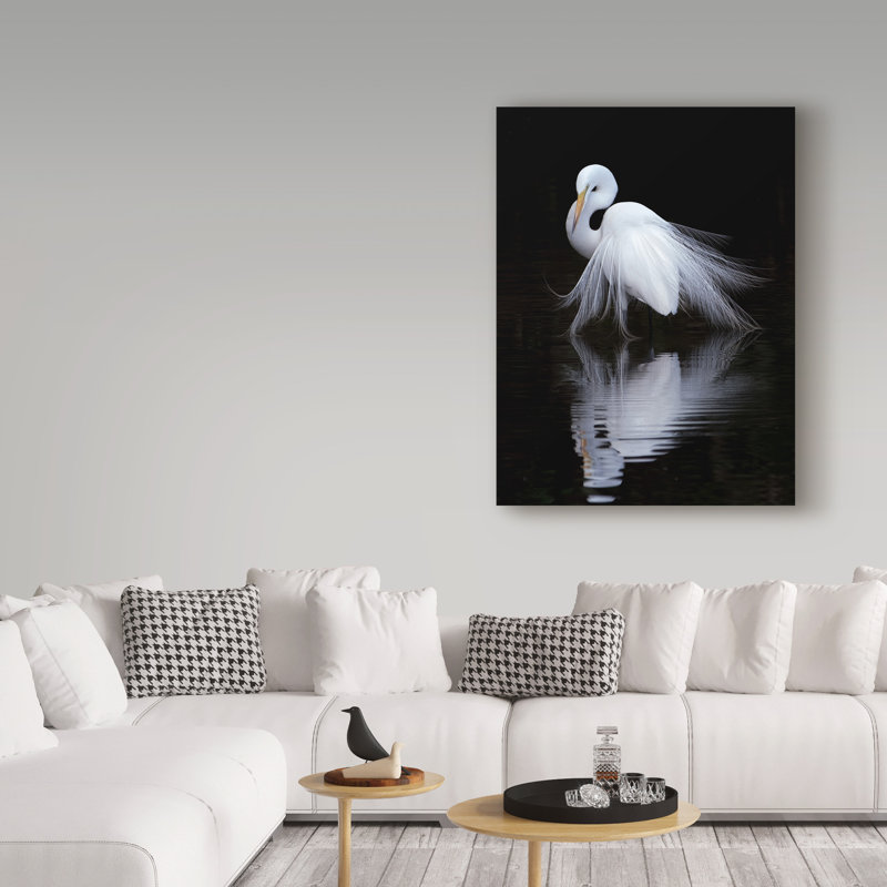 « watching white oiseau », reproduction de photo sur toile tendue, H 47 po x l 35 po x P 2 po