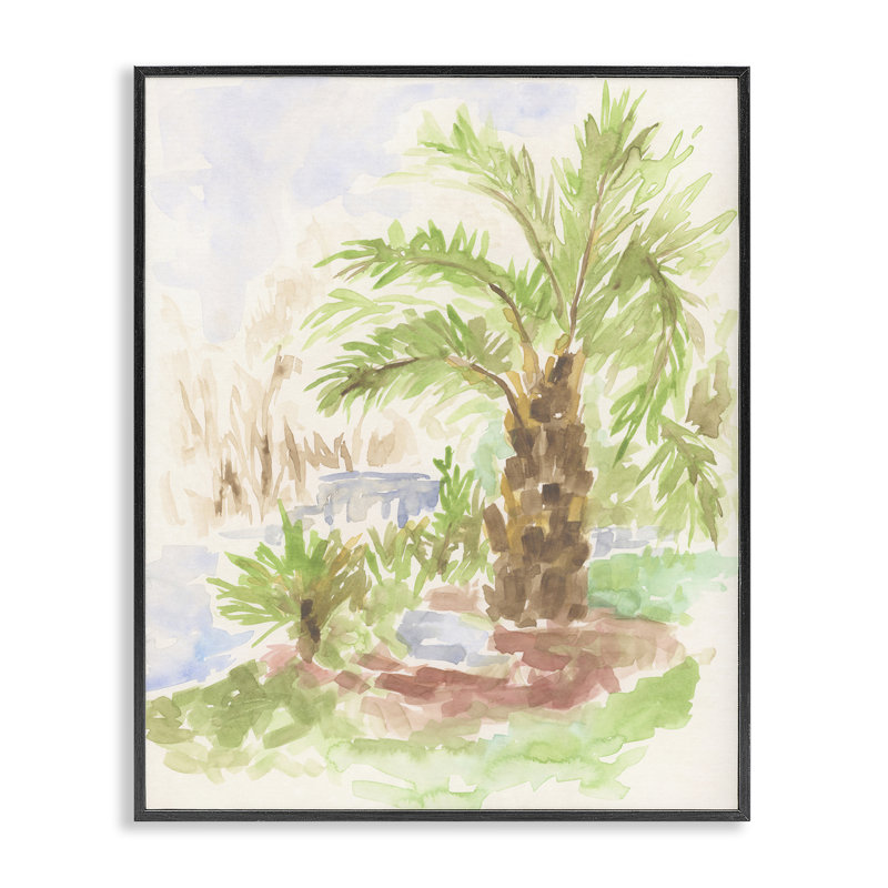  «Palm Tree River's Edge», estampe numérique par June Erica Vess, H 20 po x l 16 po, Giclée encadrée noir minuit