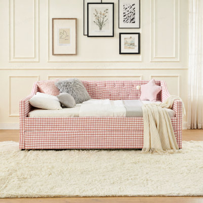 Lit de jour pleine grandeur, lit de jour convertible rembourré avec dossier capitonné, canapé-lit polyvalent 3 en 1 avec lit gigogne escamotable et rangement latéral, parfait pour une vie compacte