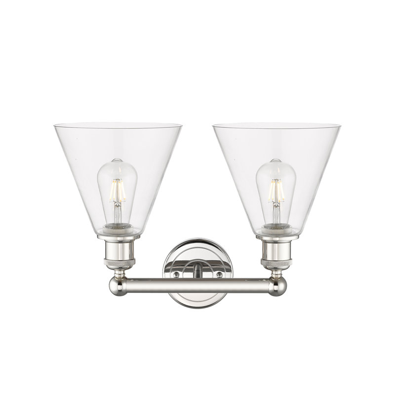 Éclairage de salle de bain à 2 lumières à intensité variable Mallery, Transparent, Nickel poli
