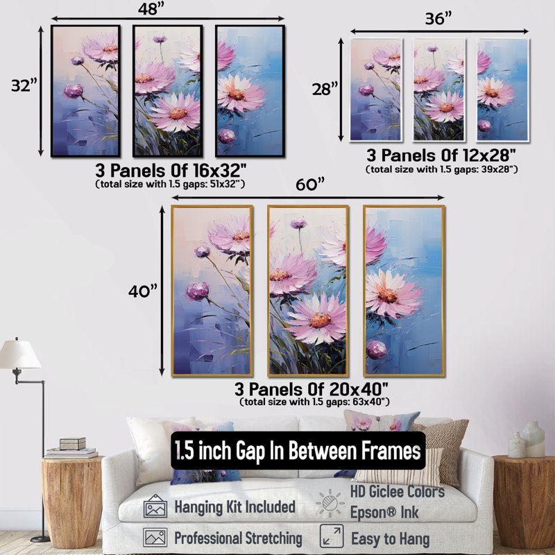 «Cornflowers Rainbow Of Colors Expression III», ensemble d'art sur toile, Cadre flottant doré, H 40 po x l 60 po x P 1 po