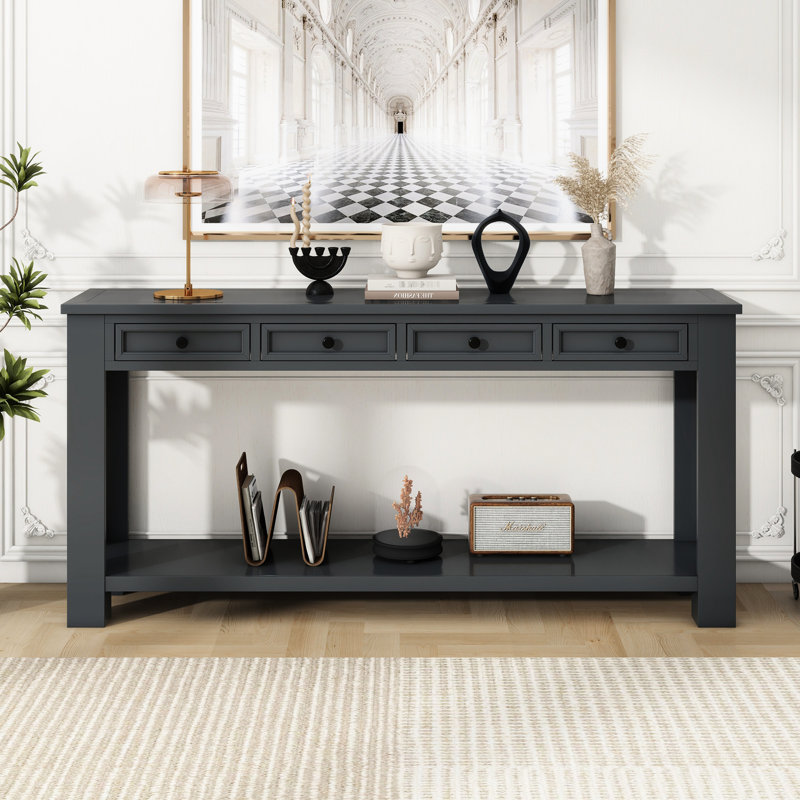 Élégante console de bureau brun clair tendance: L 63 po avec tiroir et tablette en bois massif, finition: l 14 po x H 30 po, rangement inclus