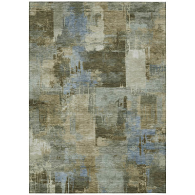 Machine Washable Indoor/Outdoor Xhevrie Green Rug