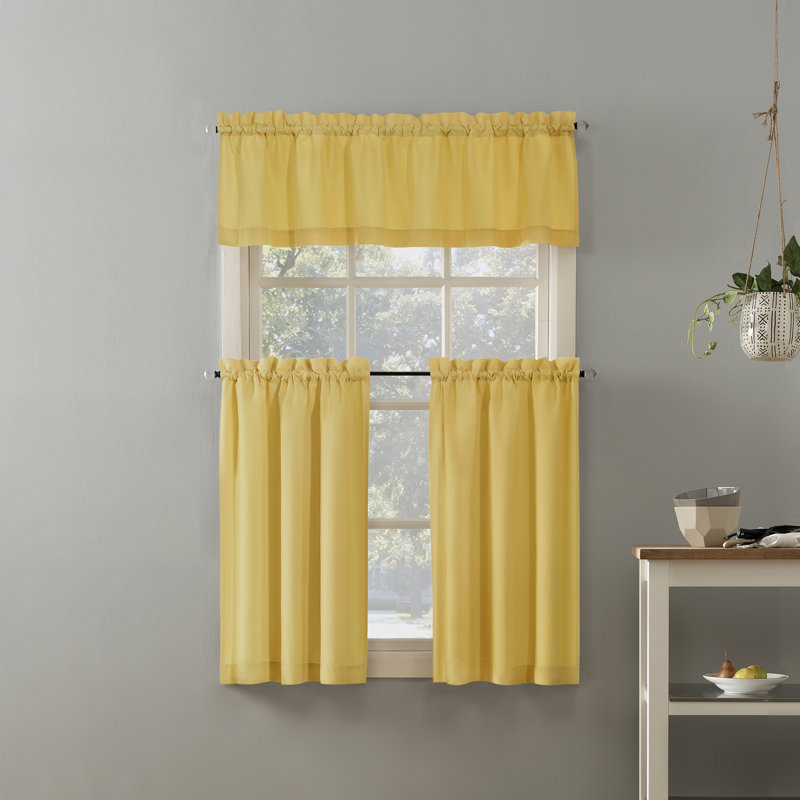Cantonnière et volants semi-diaphanes avec passe-tringle Buchheit, l 54 po x L 45 po, Jaune
