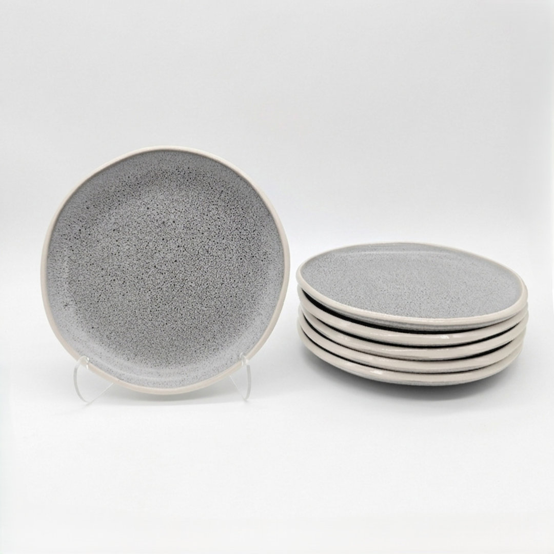 Reactive Grey Glaze Dinnerware Set Nordic Pebble 6 Dinner Plates 27cm